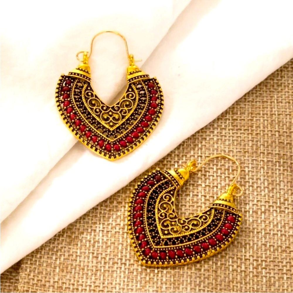 GOLD BEADED BASKET WEAVE EARRINGS